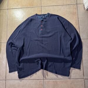 Vintage 90s burlington navy blue Henley plaid shirt Size L in Mens